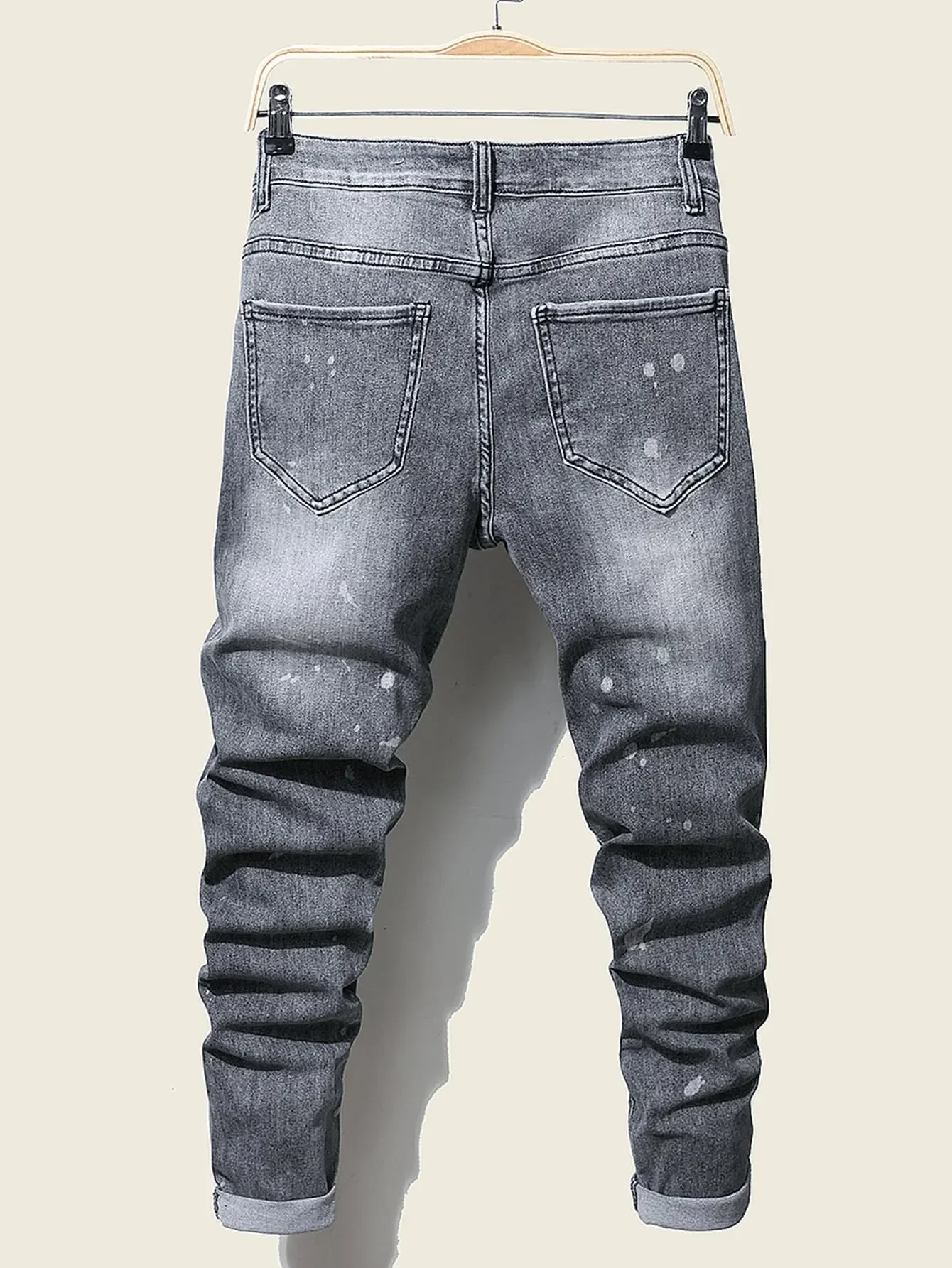 Eleganckie jeansy męskie fajne podarte spodnie Skinny Fit Casual Jogging jeansy dla mężczyzn moda Streetwear Hip Hop męskie Slim Fit długie spodnie