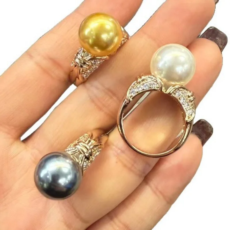 New jewelry design: copper-plated ring with inlaid pearls, elegant and sophisticated, 12mm closed ring