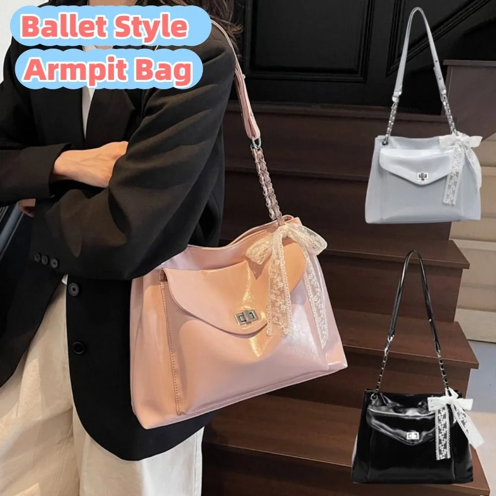 

Casual Y2k Soft Leather Tote Bag Solid Color Lightweight Ballet Style Armpit Bag Minimalist Elegant Commuting Shoulder Bag Lady