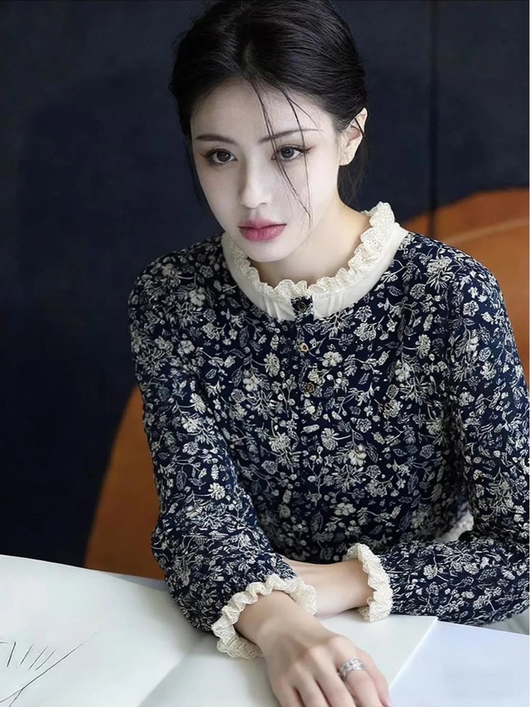Floral Lace Splice Loose Long Sleeve Shirt Women's Style Autumn New Fashion Breathable Comfortable Youthful Versatile Casual ...