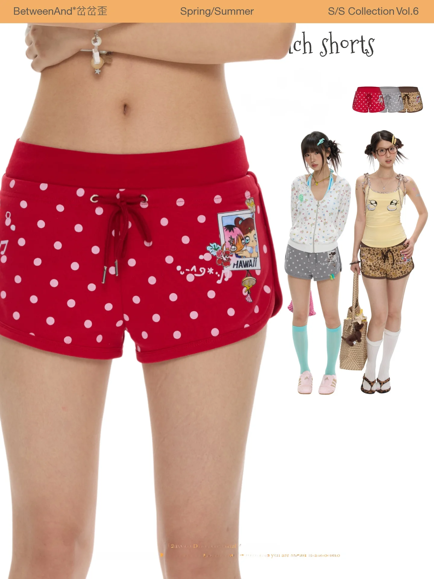 BENANDx Summer Vibrant Multi-Color Beach Tight Shorts Casual Pants Polka Dot Leopard Print Women's Mid-Waist Straight Leg Cot...