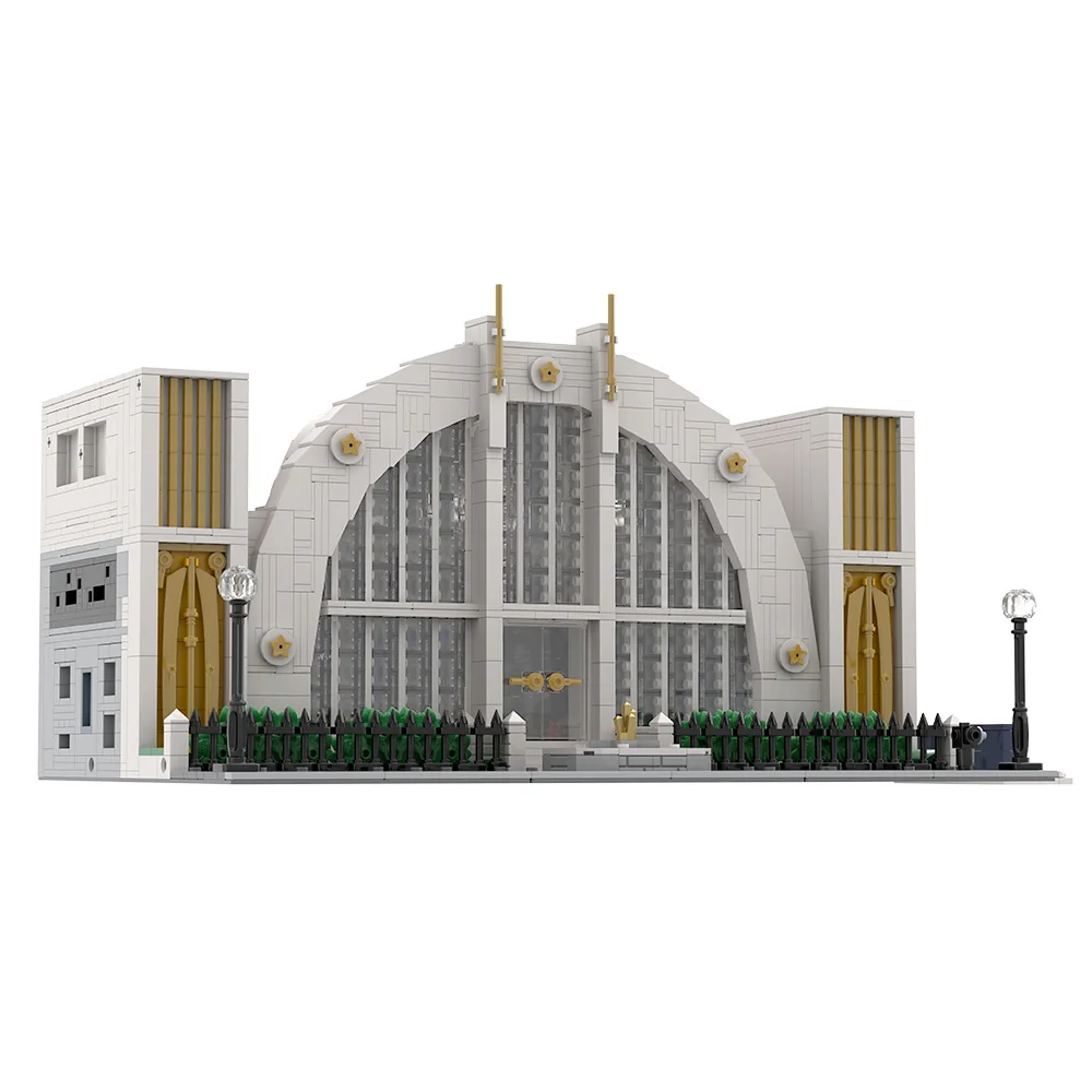 MOC-223163 bloques de construcción del salón de la justicia modelo superhéroe salón de la justicia arquitectura vista a la calle ladrillos montaje juguetes regalos