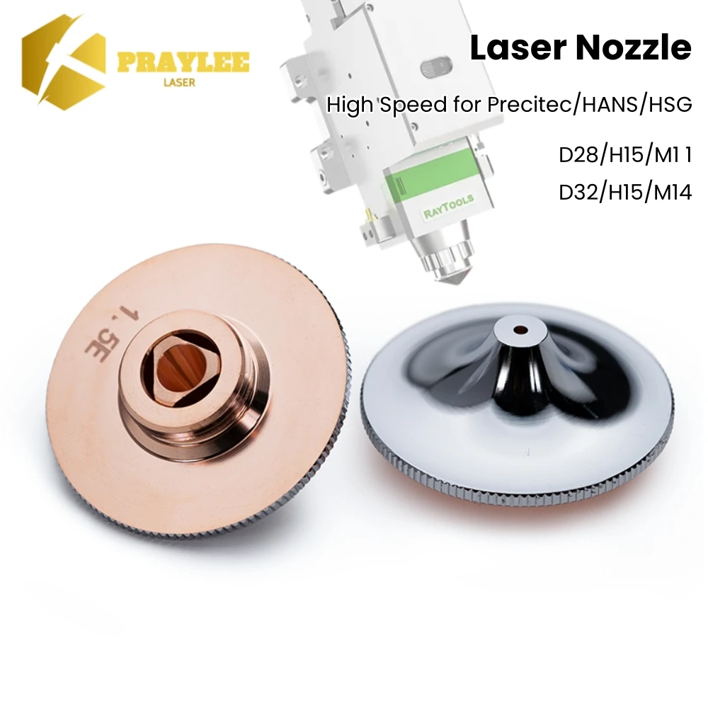 Praylee High Speed Laser Nozzles Type-B D28/M11 D32/M14 for Single Double Chrome-plated 0.8-6.0mm HANS HSG Fiber Cutting Head