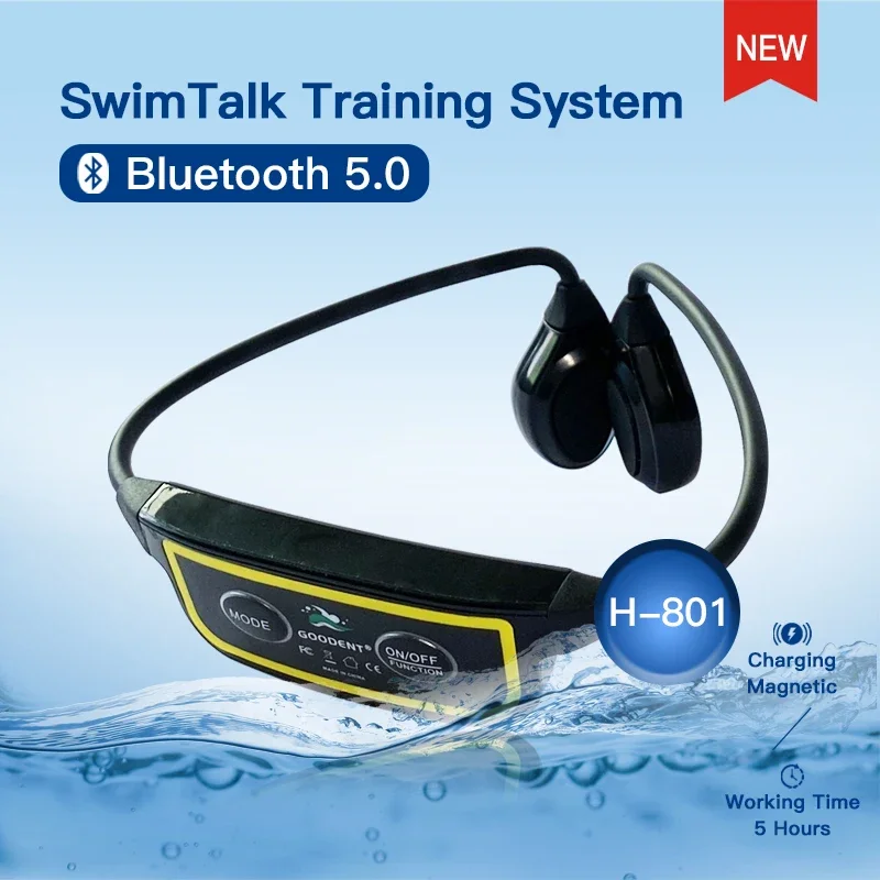 

1 H900 Transmitter and 10 H801 Waterproof Swimmers Bone Conduction Headset for 200 Meters Distance Swimming Training