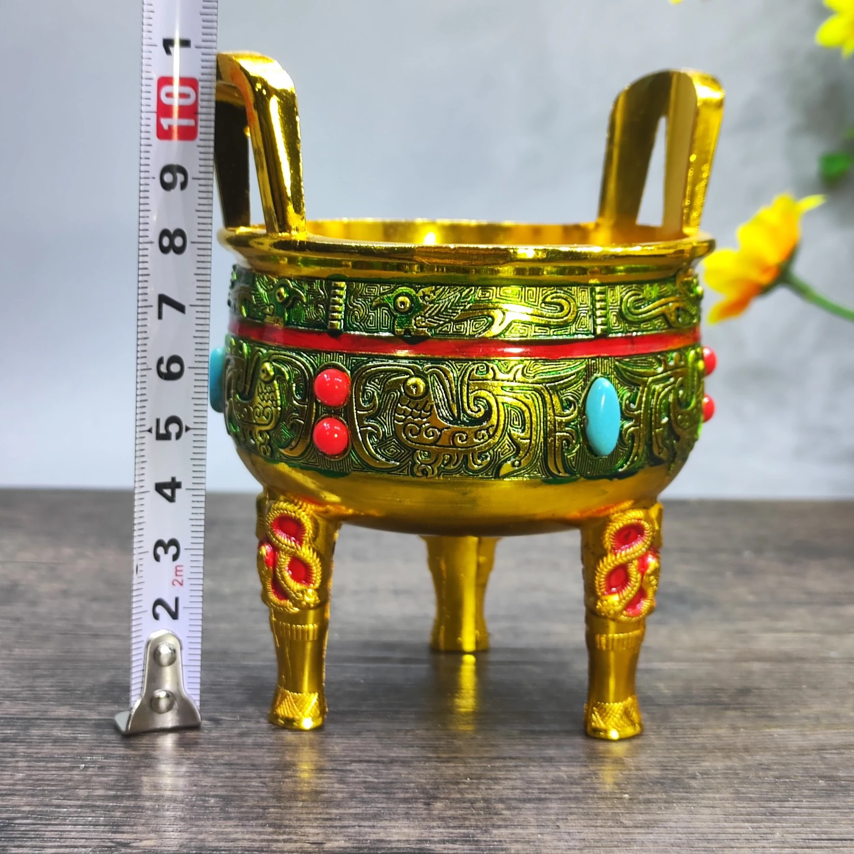 

Ornament Family brass gilding collection leak picking incense burner boutique copper tripod cloisonne craft three-foot tripod