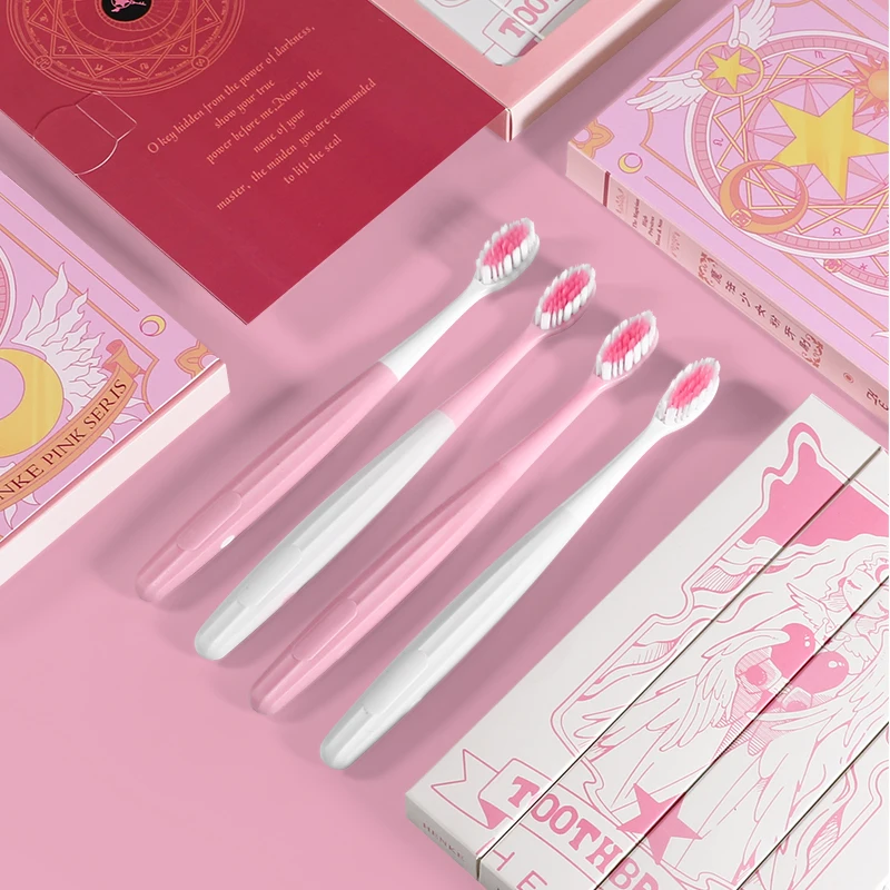 

[4 Independent Gift Box] Magic Girl Pink High-Looking Toothbrush Home Ultra-Fine Soft Bristles Adult Student Portable