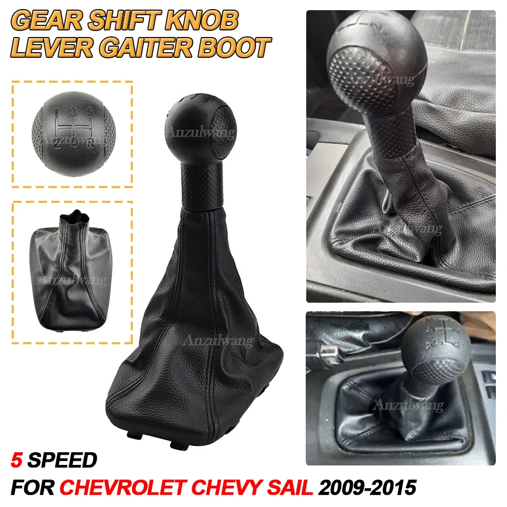 

12mm Gear Stick Shift Knob For Chevy Sail 2009 2010 2011 2012 2013 2014 2015 Car-Styling MT 5 Speed Handle Gaiter Boot Cover
