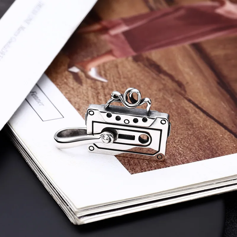 

S925 Sterling Silver Tape Pendant Black Color Old Process Music Unisex Fine Jewelry FYNE380