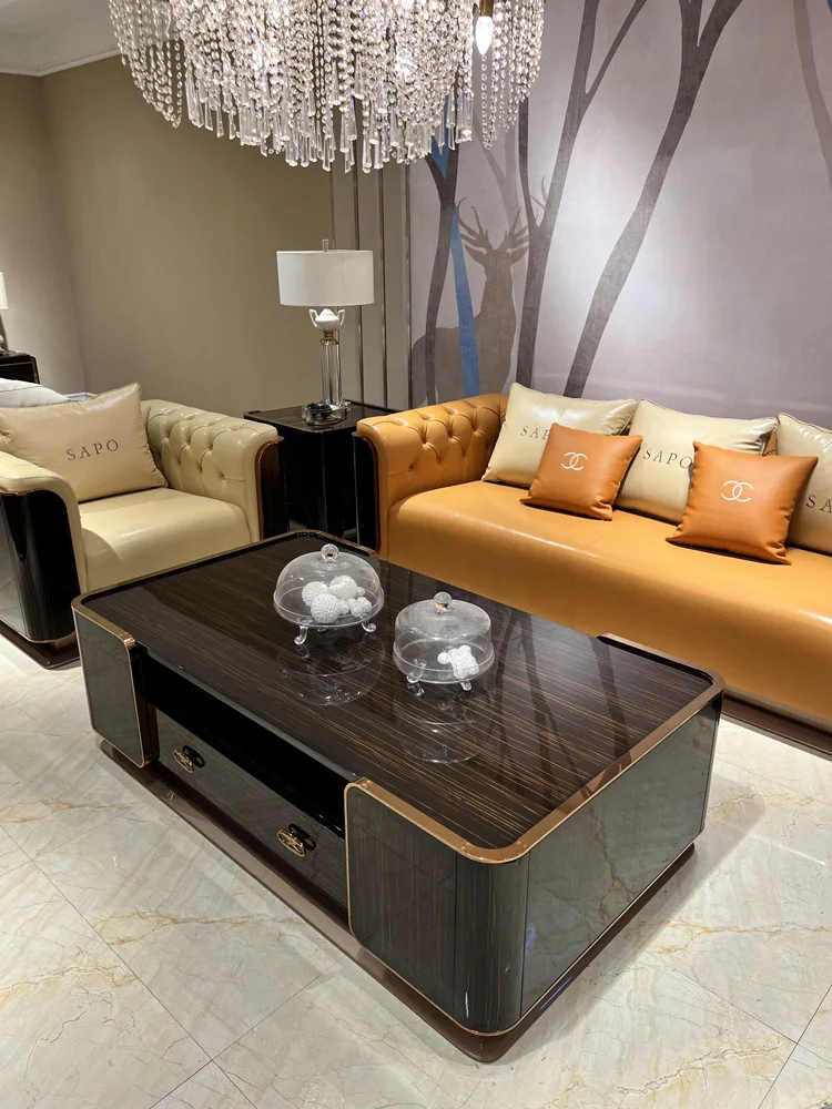 

Italian Light Luxury Tea Table Postmodern Bentley Home Painted Simple Solid Wood Furniture Living Room Combination