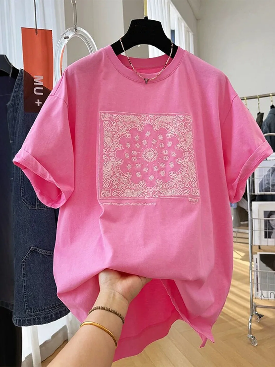

Casual Korean Japanese Retro Print Short Sleeve T-Shirt Summer plus Size Loose Versatile Slimming Casual Top Women's Fashion