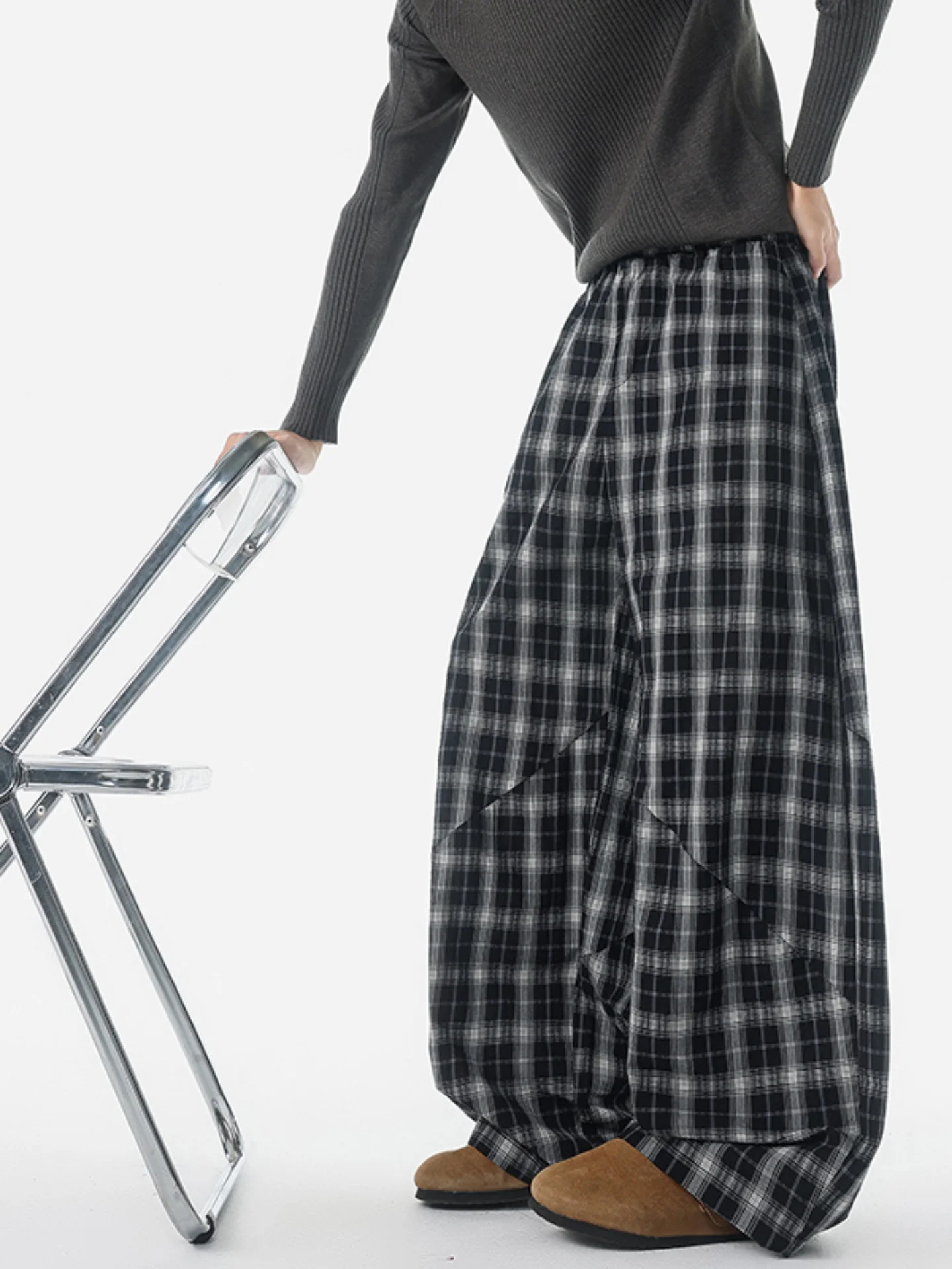 

Мужские свободные брюки в клетку в американском ретро-стиле, осенние, с драпировкой и изогнутым кроем, удобные повседневные брюки