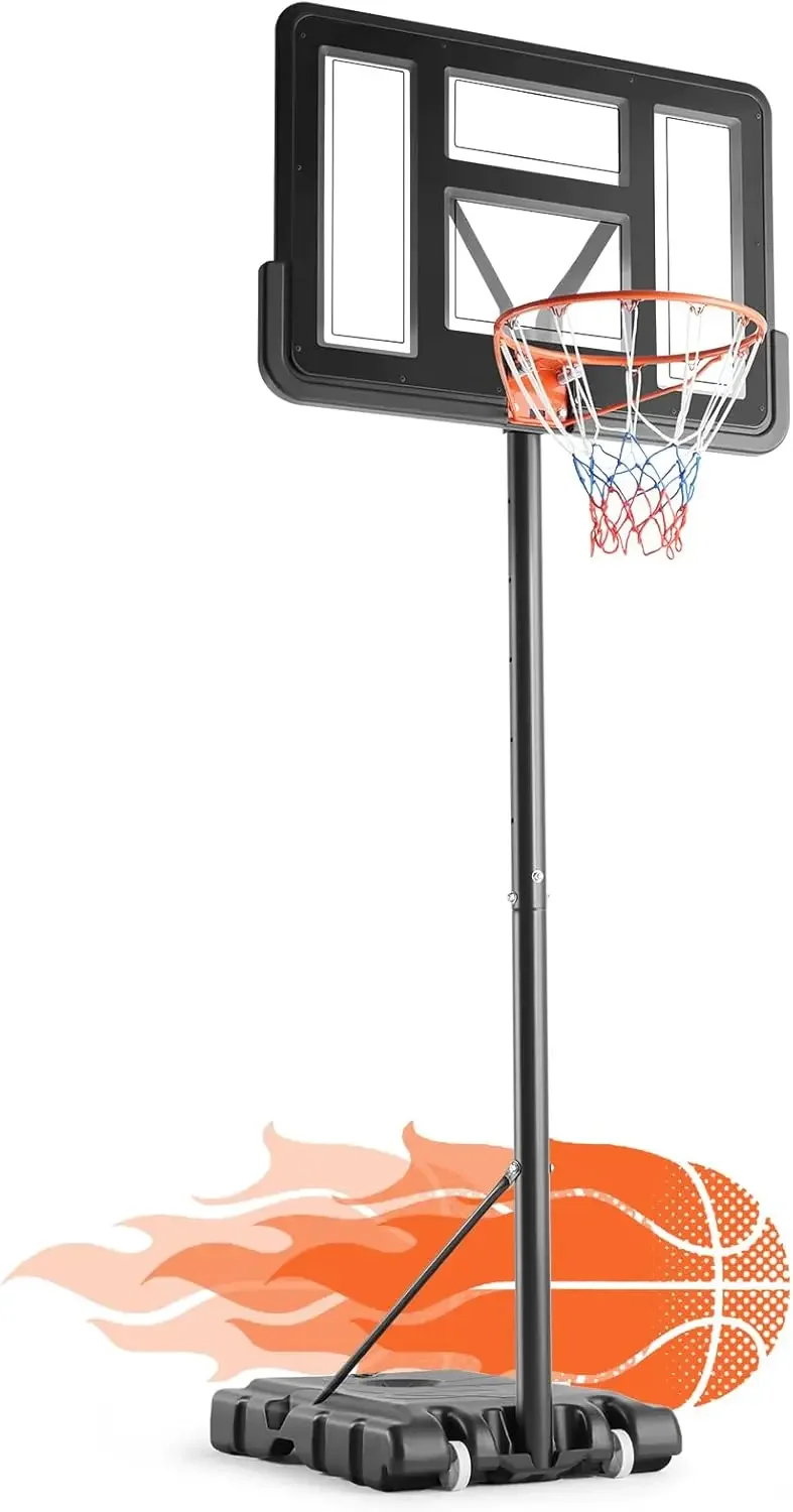 10FT Adjustable Height Portable Basketball Hoop Outdoor for Kids/Youth/Adult, 44 Inch Shatterproof Backboard w/Shock Absorbent R