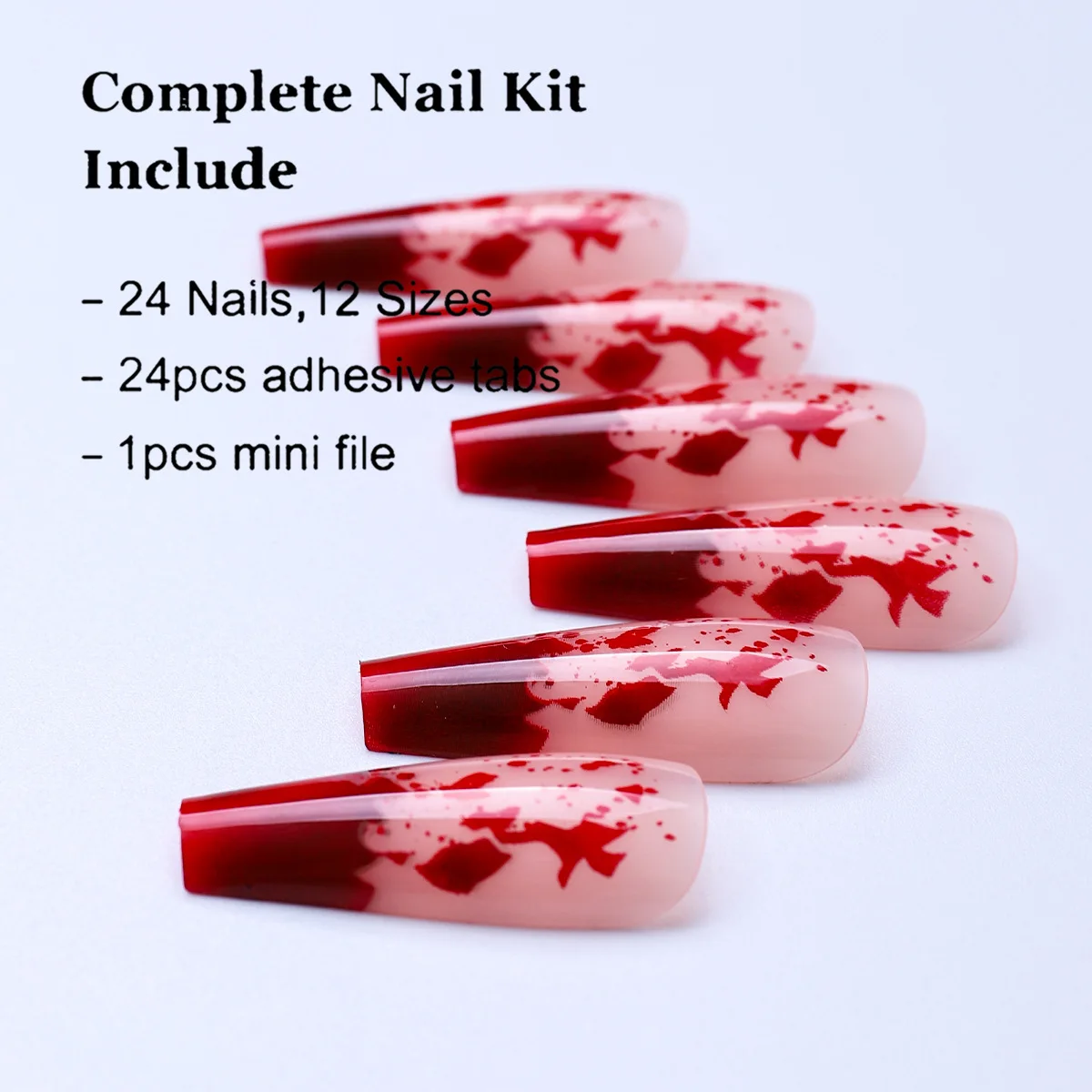 24Pcs Red Blood Drop False Nails Halloween Dark Smudge Fake Nail Almond Removable False Nail With Jelly Glue For Women&Girl