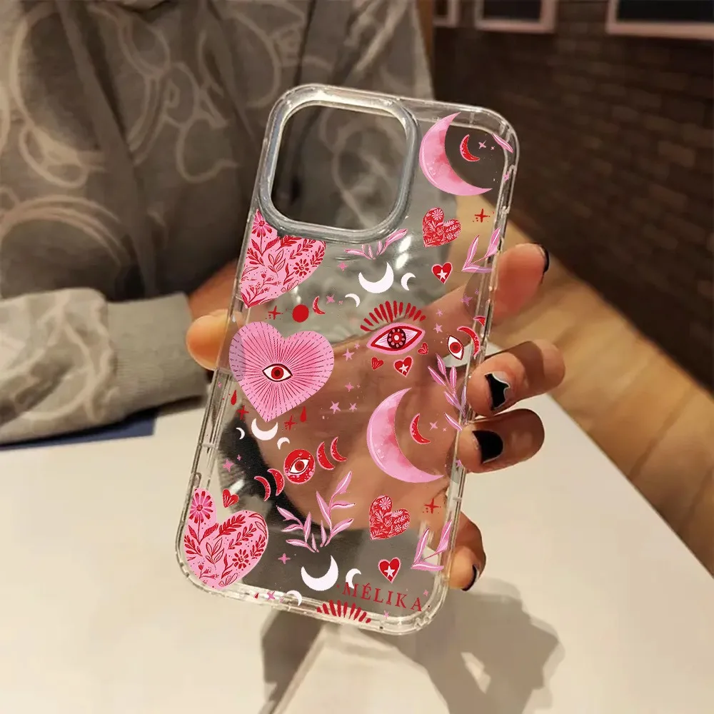 

Pink Moon Heart Aesthetic Trendy Clear Phone Case Cover for iPhone 16 11 12 13 14 15 Pro Max Plus XR X XS 7 8 Plus SE 2022 Funda