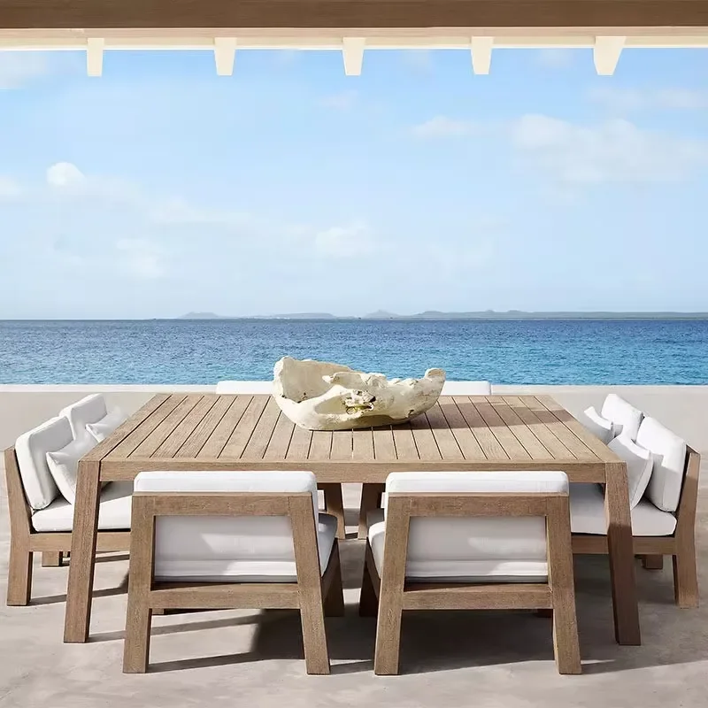 Nordic Outdoor Teak Solid Wood Table Chair Garden Set Waterproof Sunscreen Anti-corrosion for Courtyard Garden Terrace
