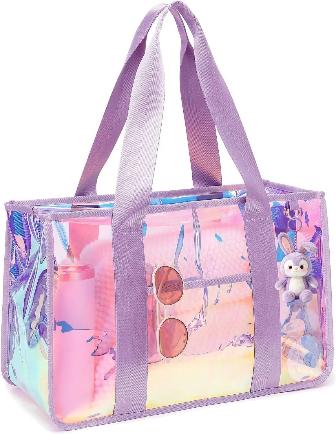 Bolsas de Playa Transparentes Iridiscentes, Impermeables y Resistentes a la Arena para Mujer, Bolsa Grande Tipo Jelly con Cierre, Esenciales para Cruceros 2026