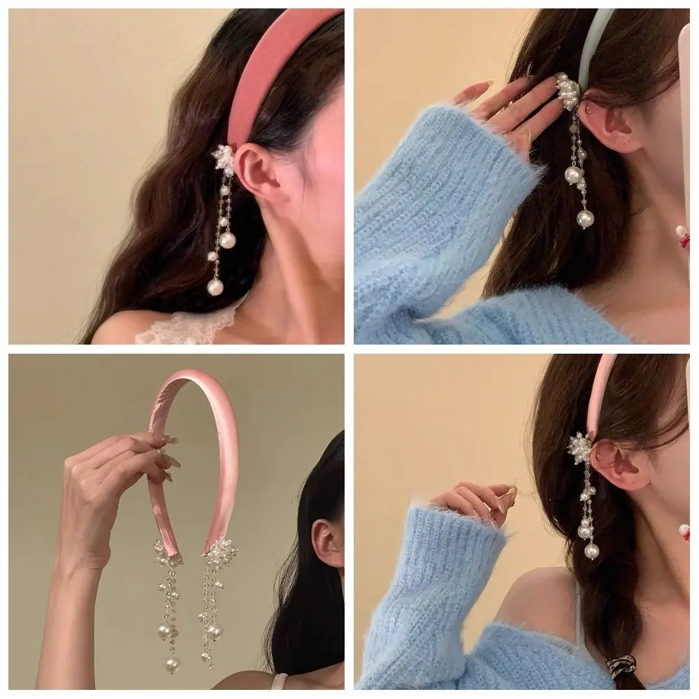 

Креативная атласная повязка для волос с кисточкой-колокольчиком, бабочка, кристалл, обруч для волос в этническом стиле, элегантный кулон, повязка на голову с жемчугом, невеста