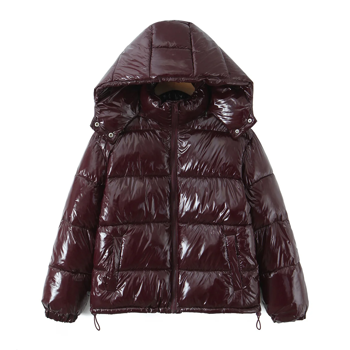 Nlzgmsj Winter Frauen Neue Mode Glänzende Oberfläche Jacke Stehkragen Langarm Zipper Mit Kapuze Parka Frauen Freizeit Mäntel Y2k – Detail 2