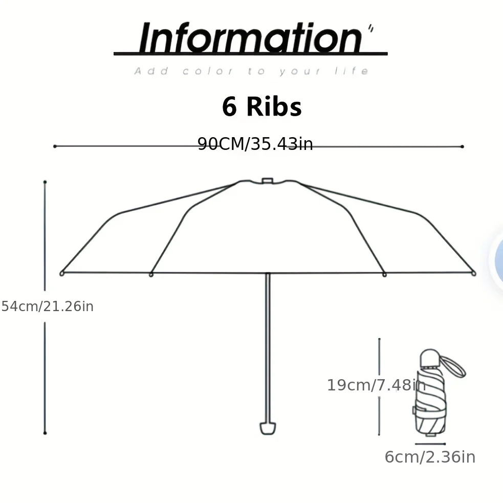 Safe push-pull handle combination mini folding umbrella, manually opened, 6 ribs, sun protection, compact and lightweight, easy