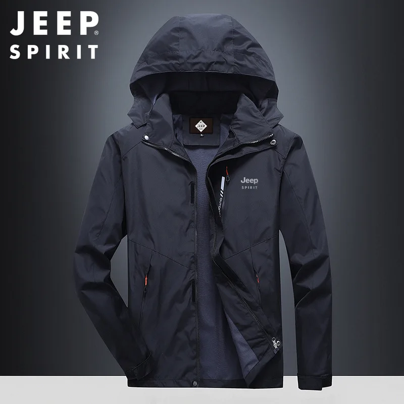 JEEP SPIRIT jacket men spring  autumn trend tooling top with hood windproof wear-resistant outdoor jacket high quality clothes