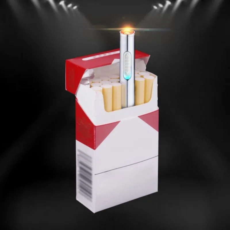 Personalized USB Rechargeable Lighter Mini Compact Long Windproof Electric Heating Wire Metal Material Men's Cigarette Lighter