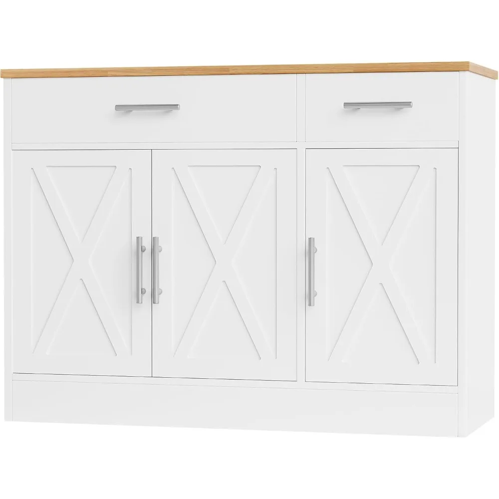 Modern Farmhouse Style Buffet Cabinet with 3 Doors and 42 Barn Doors Storage