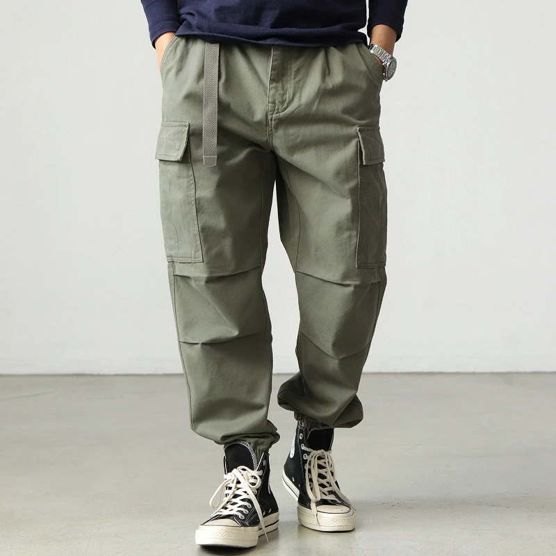 

Мужские свободные конические повседневные брюки десантника из чистого хлопка в стиле ретро с поясом и ногами весной и осенью