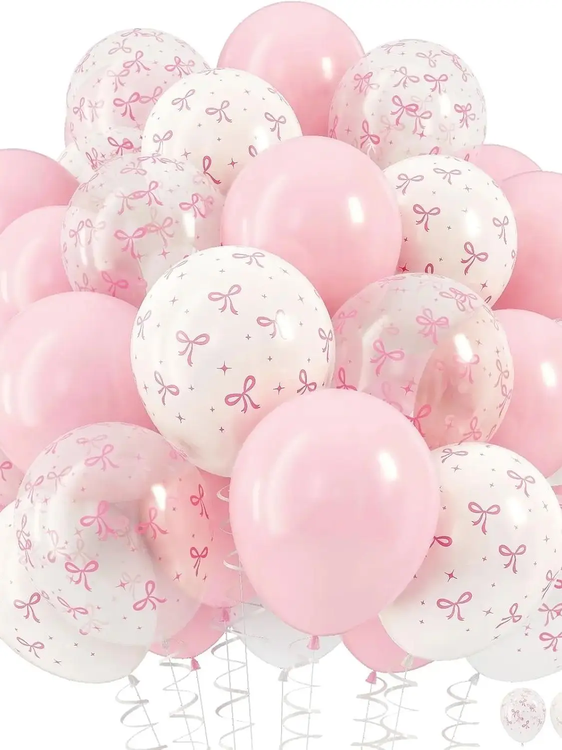 35 Stück/12 Zoll Rosa Schleifenballons, Pastell Hellrosa Transparente Weiße Schleifenballons für Mädchen Frauen Geburtstag Hochzeit