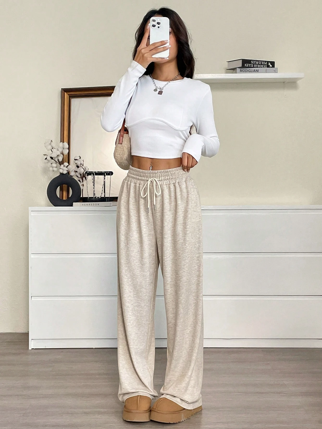 Einfarbige Freizeithose mit Kordelzug für Damen, minimalistisch und modisch für den täglichen Gebrauch, Abschluss- und Schuloutfits