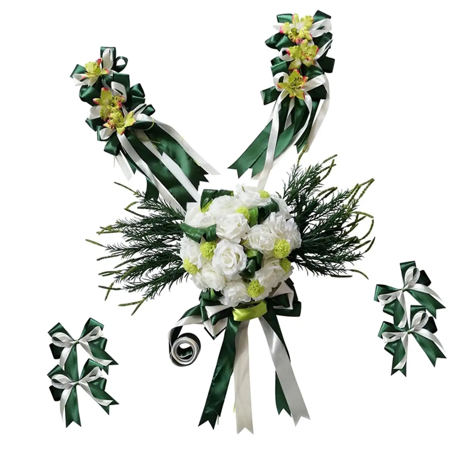 

12pcs Wedding Car Decorative Flowers Ribbon And Bow Set Wedding Decor Colors