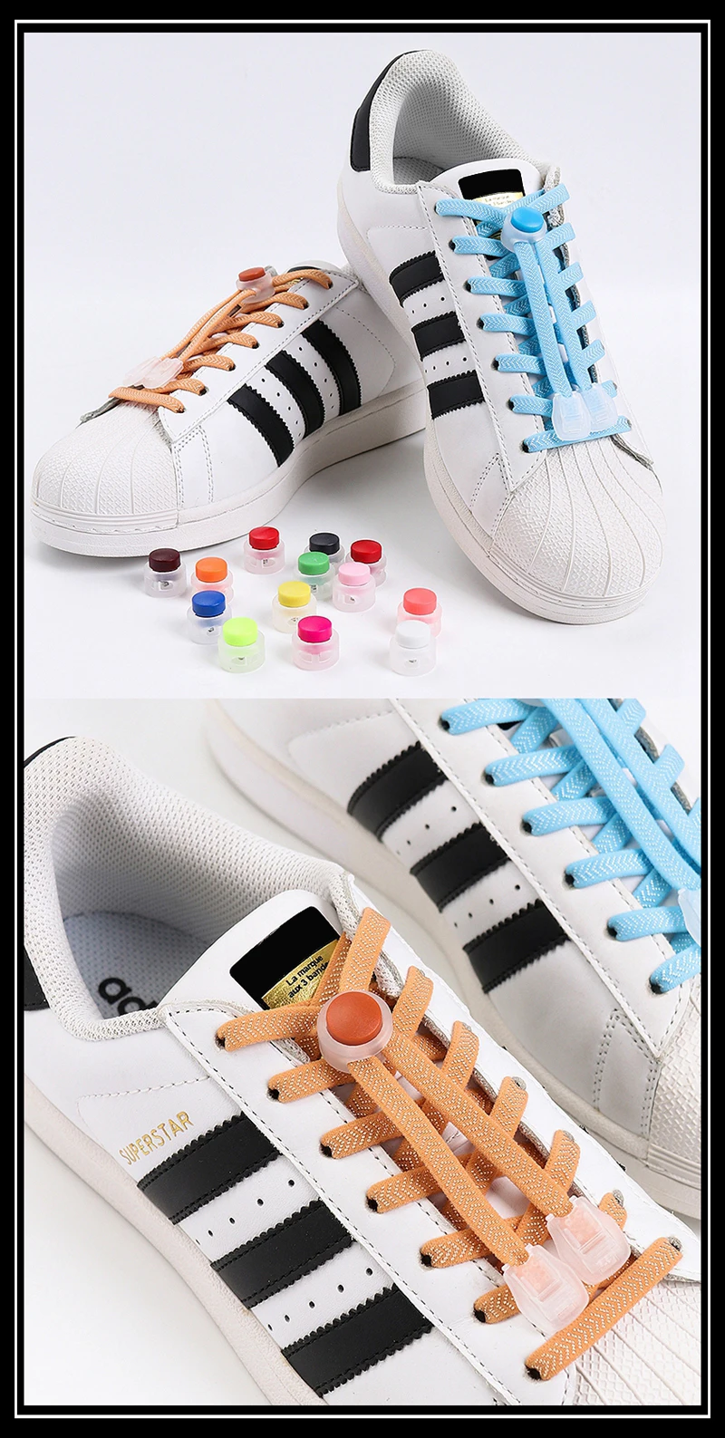 1 Paar elastische Schnürsenkel, flache Schnürsenkel mit Druckknopfverschluss, ohne Krawatten, einfach zu installieren, schnell anzuziehen und zu entfernen, Lazy Shoes Lace – Detail 7