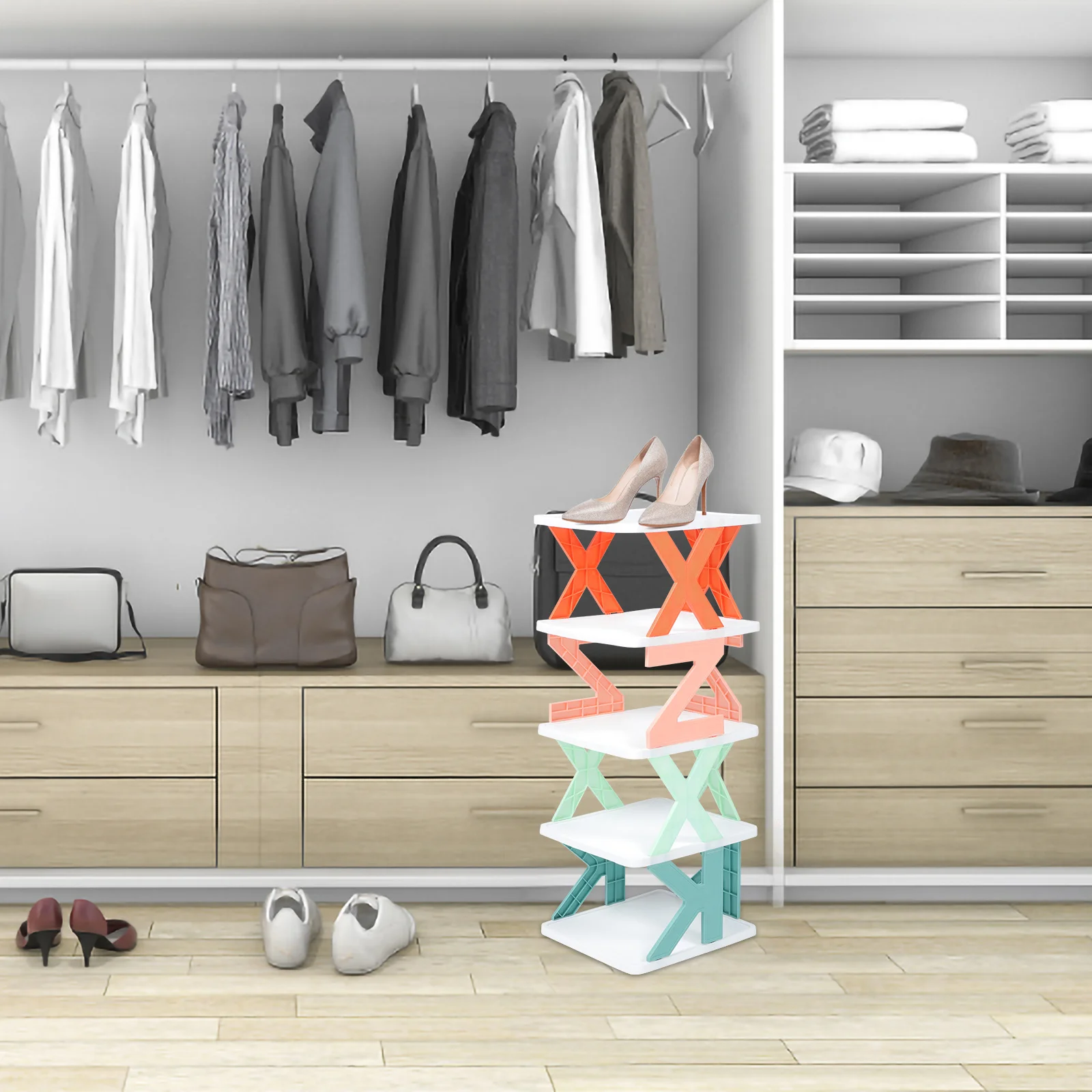 

1 Set Multi-Layer Shoe Rack Strong Plastic Space Saving Stackable Design Non-Slip Surface Indoor Shoe Holder Organizer