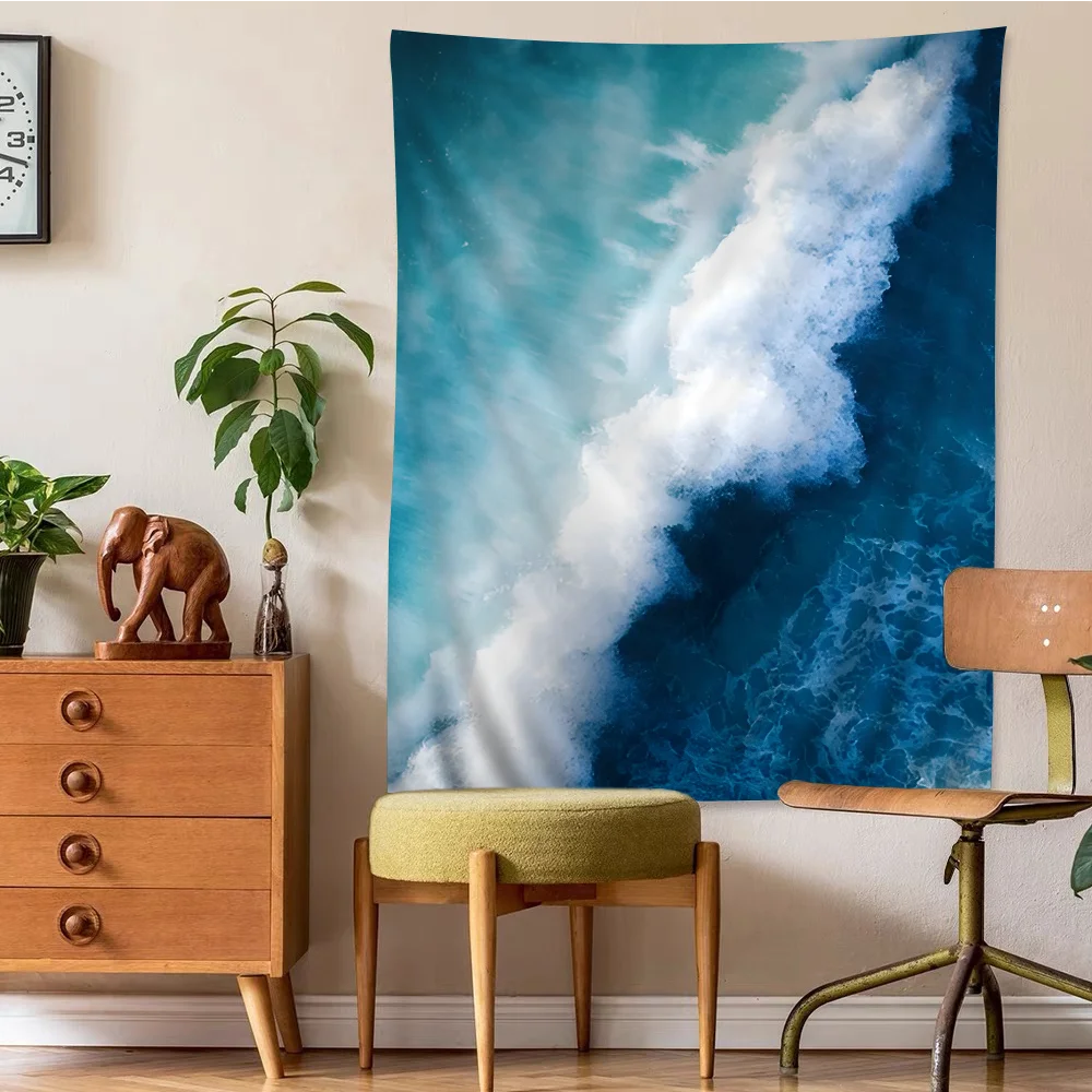 Ocean Blues Printed Large Wall Tapestry Hanging Tarot Hippie Wall Rugs Dorm Home Decor