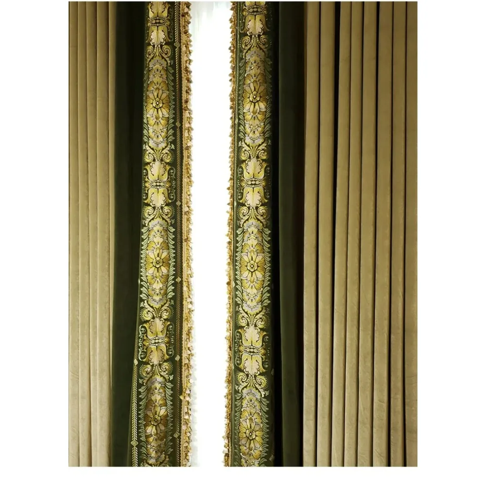 Custom Retro Green Velvet Embroidered Curtains for Living Room Bedroom with Velvet Lace in European Style Drapes Tulle