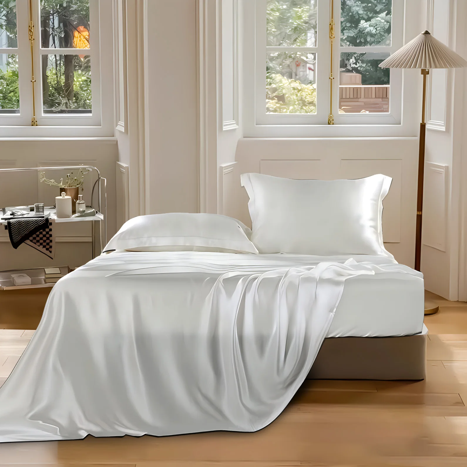 Fitted Sheet Duvet Cover 19 Mm 100% Mulberry Silk  Seamless Light Champagne Silvery Colors Customize