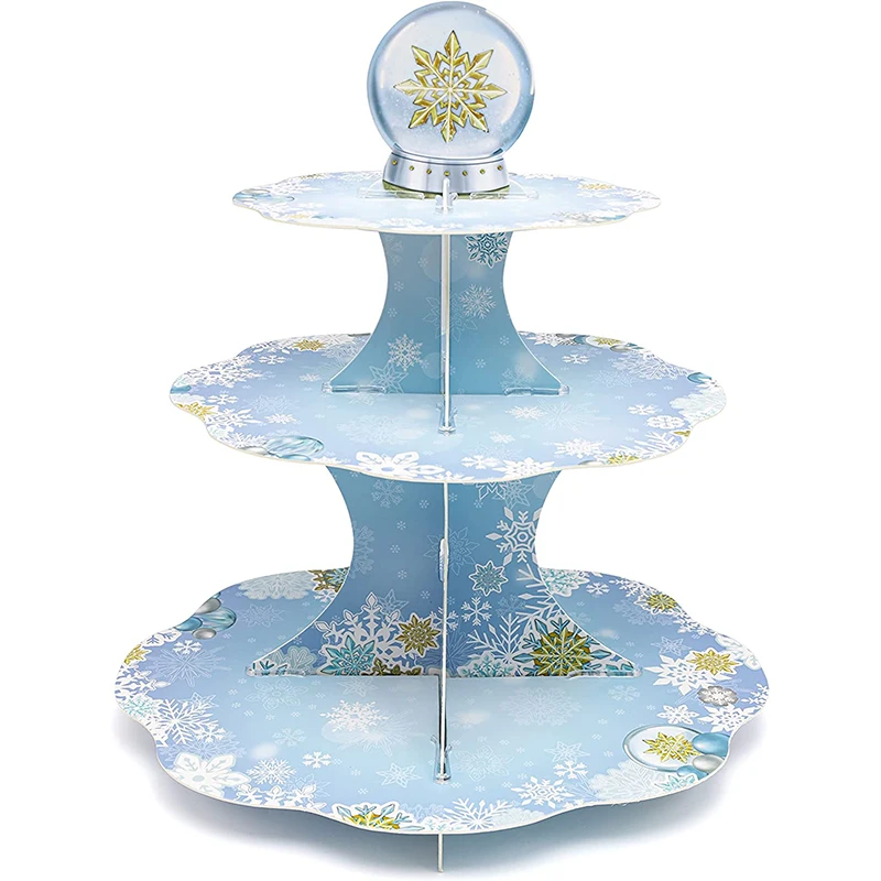 Christmas Cardboard Cupcake Stand Candy Bar Display Winter Snowflakes Wonderland Party Birthday Cake Serving Tray Storage