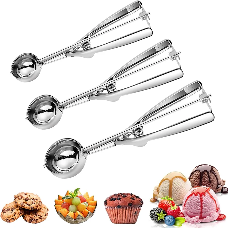 Stainless Steel Ice Cream Scoop Digging Spoon With Spring Handle Ice Cube Mold Fruit Scoop Ice Tray Mold Kitchen Accessories