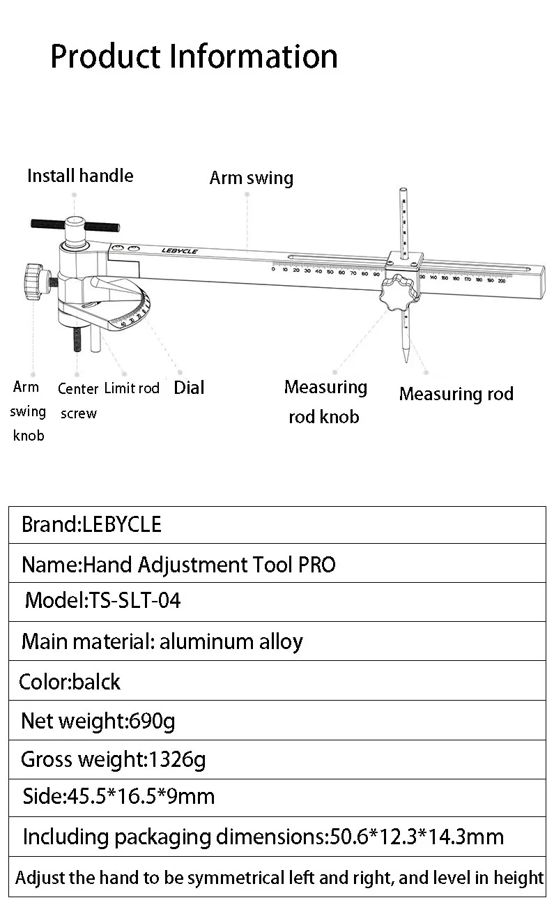 LEBYCLE Fahrradfahrer, verstellbares Werkzeug, Hand wird symmetrische horizontale Einstellung, hochfestes Material aus Aluminiumlegierung – Detail 1