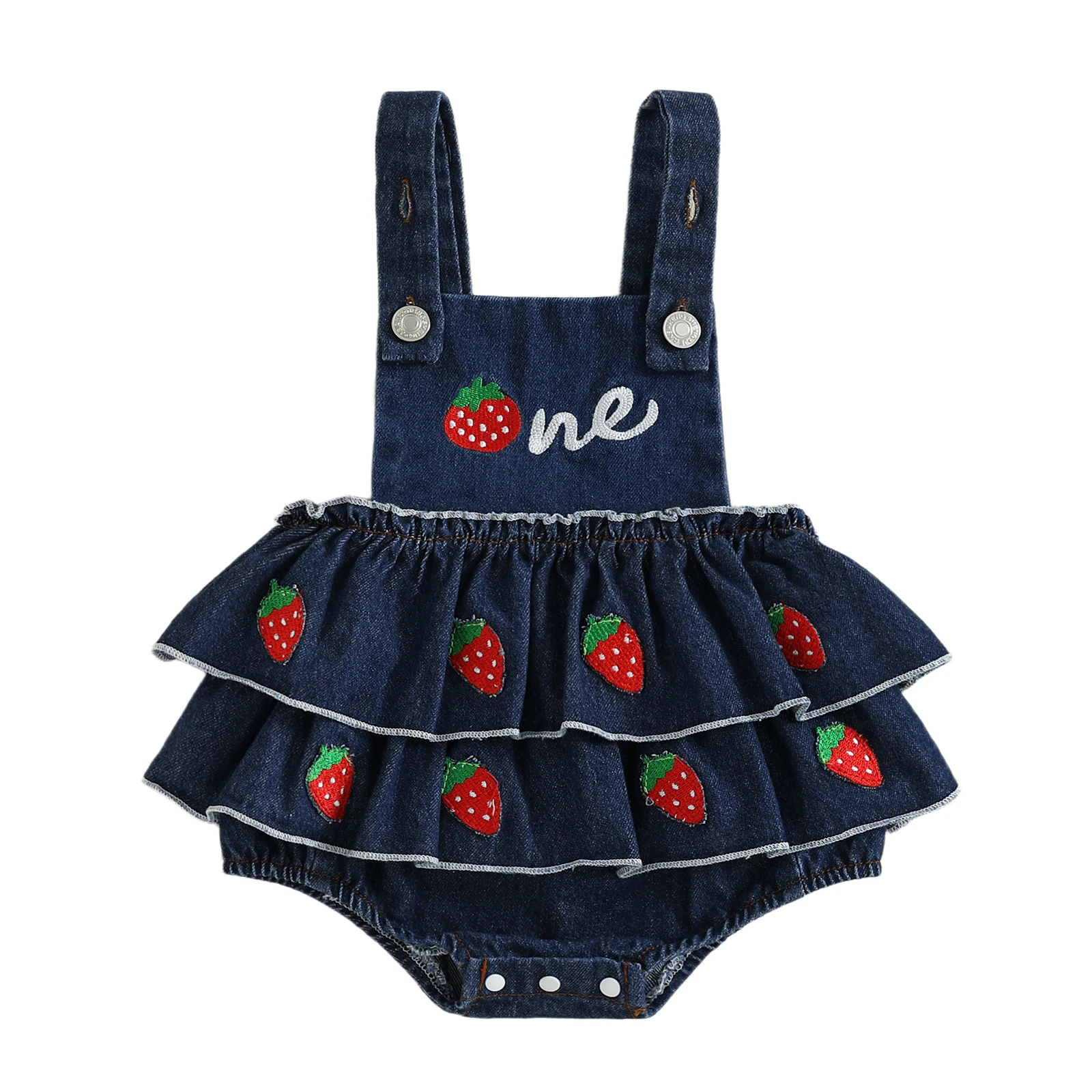 

Синий джинсовый комбинезон для маленьких девочек с рюшами на бретелях и цветочной вышивкой для наряд для дня рождения