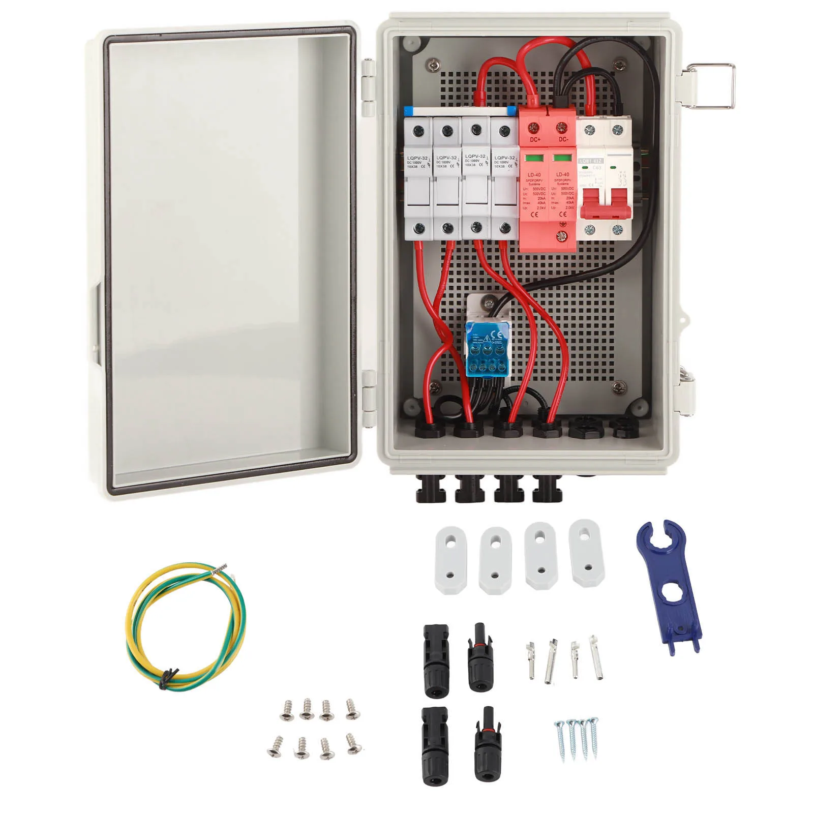 

PV Combiner Box 500V 4 String Input Waterproof with 15A 63A Circuit Breaker Photovoltaic Combiner Box Solar Combiner Box
