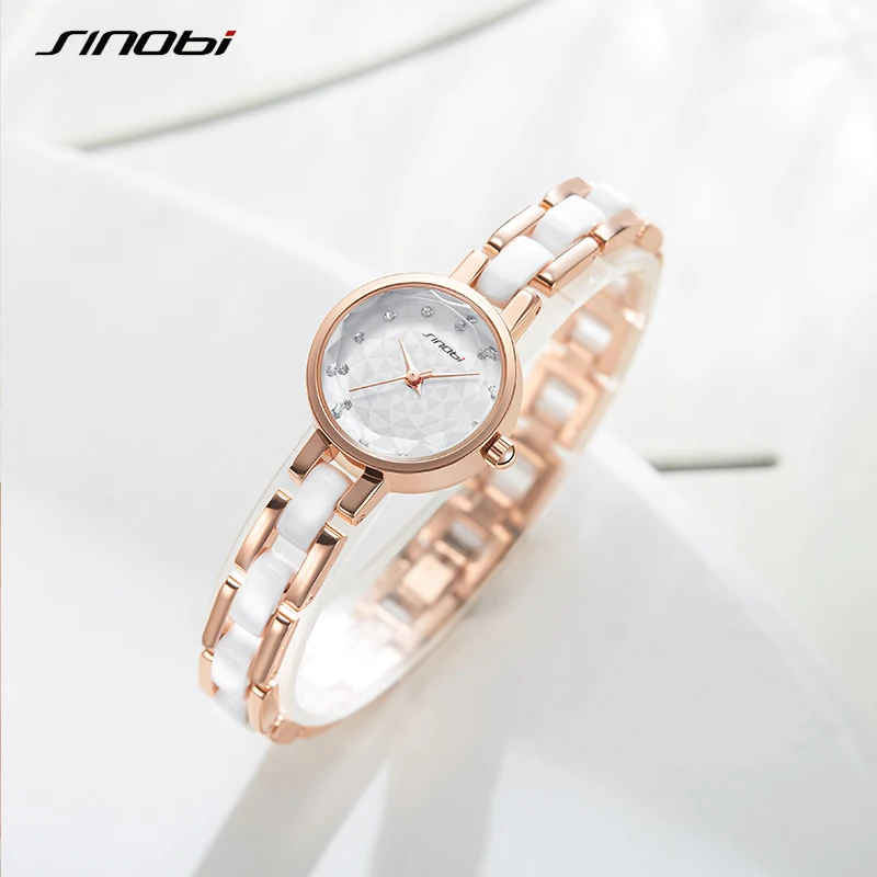 SINOBI New Design Women Fashion Wristwatches Shinning Rose Golden Bracelet Women Watches Luxury Diamond Quartz Watches for Women