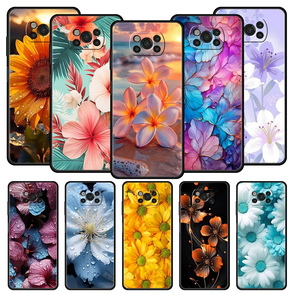 Beauty Flowers Leaves Phone Case For For Xiaomi Poco X6 X5 Pro X4 X3 NFC F5 Pro F4 F3 GT M5 M4 Pro 5G M3 C51 C50 C55 Soft Cover