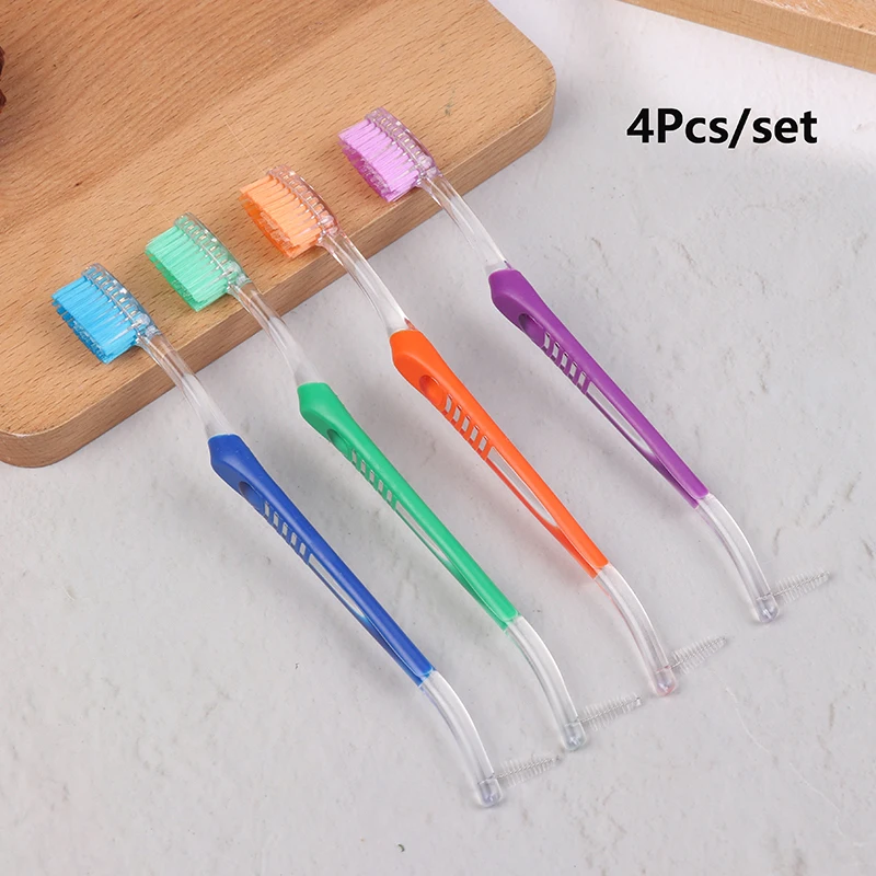 4Pc Dental Orthodontic Toothbrush Interdental Brushing Toothbrush Double Ended V Trim End Tuft Teeth Cleaning Braces Oral Care