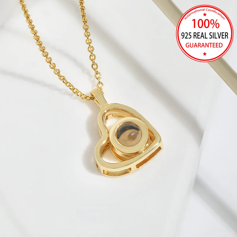 S925 Sterling Zilver Aangepaste Kleur Foto Projectie Ketting Hart Hanger Voor Moeder Vriendin Valentijn Verjaardag Romantische Geschenken