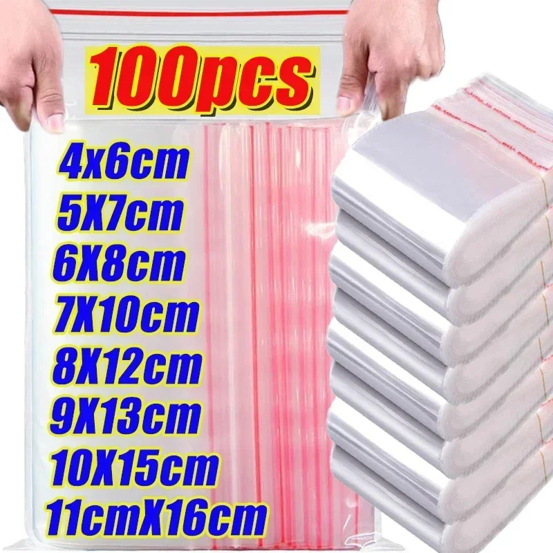 200/100pcs Plastic Transparent Zipper Sealed Bags Storage Bag for Jewelry Food Candy Packing Sealing Bags Zipper Pouch Wholesale