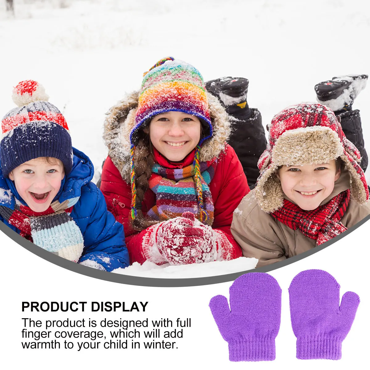 

12Pairs Kids Acrylic Warm Knitted Gloves Solid Color Winter Full Finger Comfortable Children Chidren's Gloves Warm Mitten