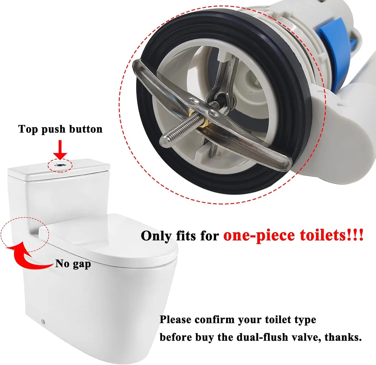 2-Inch Dual Flush Valve Replacement Kit for 2-Piece Toilet Tank, Compatible with TOTO THU435 THU224