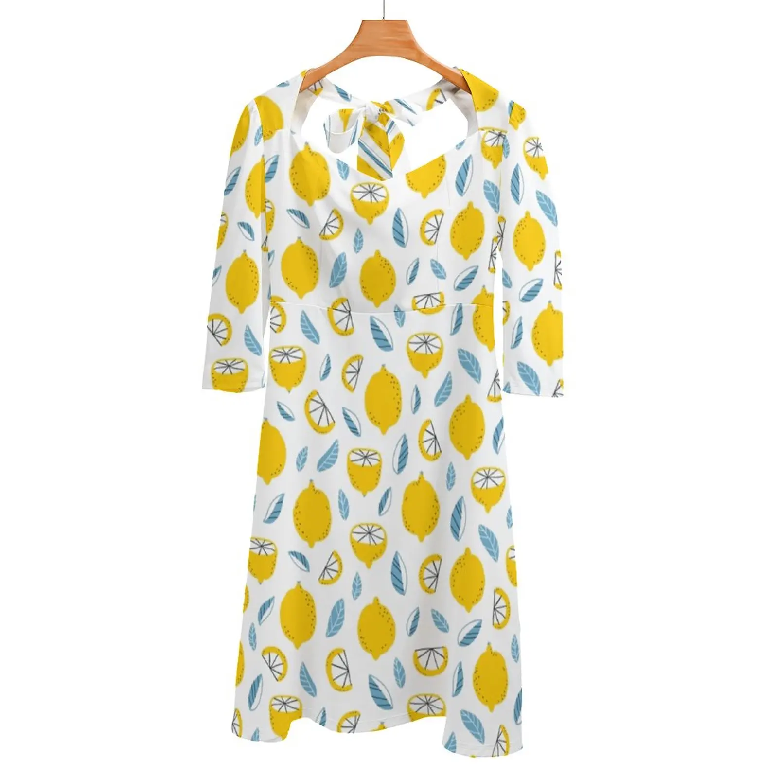 Lemons Square Neck Dress Summer Dress Women Elegant Halter Print Dress Lemons Fruits Tropical Seamless Pattern Light Fresh