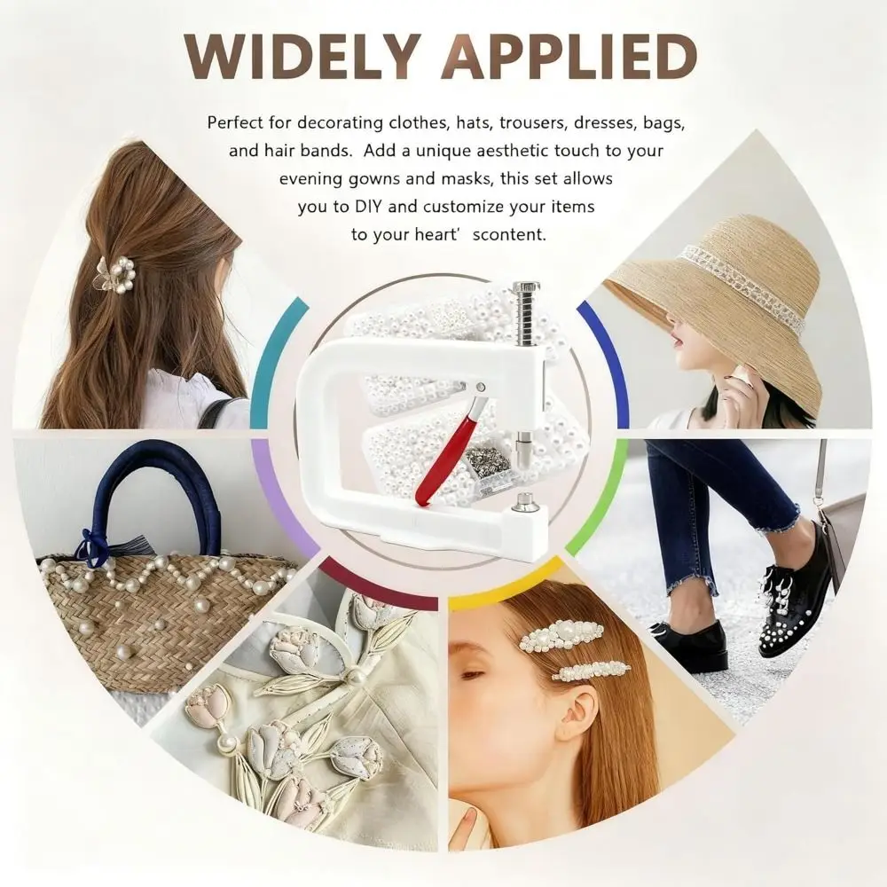 

Набор для закрепки жемчуга 4-10 мм: машинка для инкрустации, круглые жемчужные бусины, 4-зубчатые заклепки-гвоздики для рукоделия