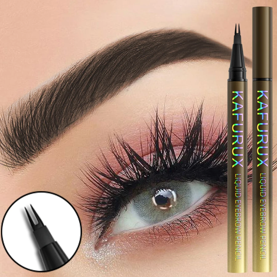 Caneta de sobrancelha microblading, 8 cores, 2 garfos, à prova d'água, líquida, para sobrancelha, delineador, cílios, marrom, preto, maquiagem, lápis de olhos